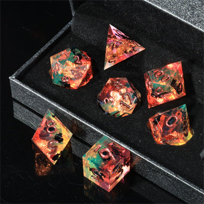 Chaos Glow Handmade Sharp Edge 7 Piece Resin d&d Dungeons and Dragons Dice Set