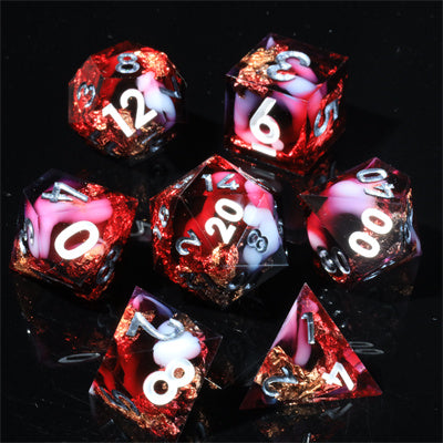 Bloody Rose Handmade Sharp Edge 7 Piece Resin d&d Dungeons and Dragons Dice Set