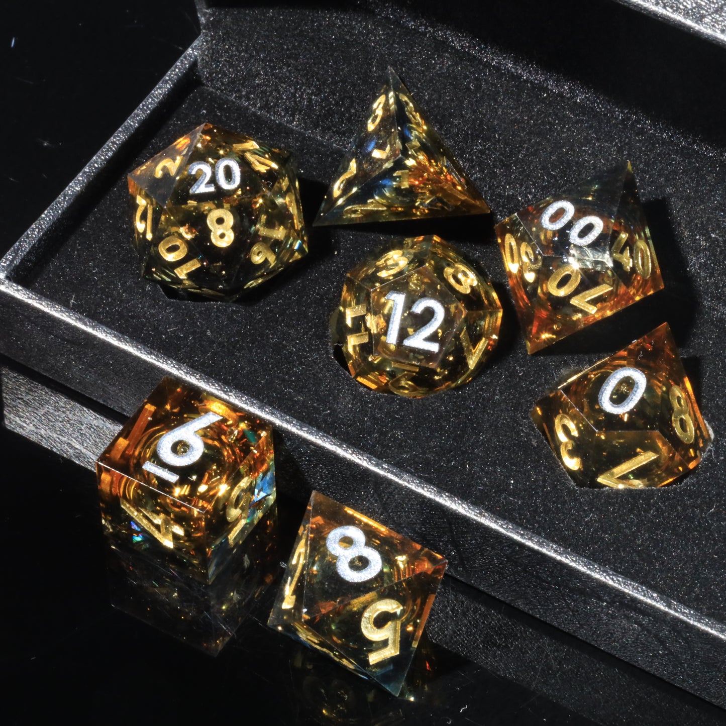 Golden Sand Handmade Sharp Edge 7 Piece Resin d&d Dungeons and Dragons Dice Set