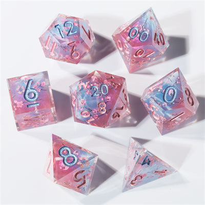 Cherry Blossom Handmade Sharp Edge 7 Piece Resin d&d Dungeons and Dragons Dice Set