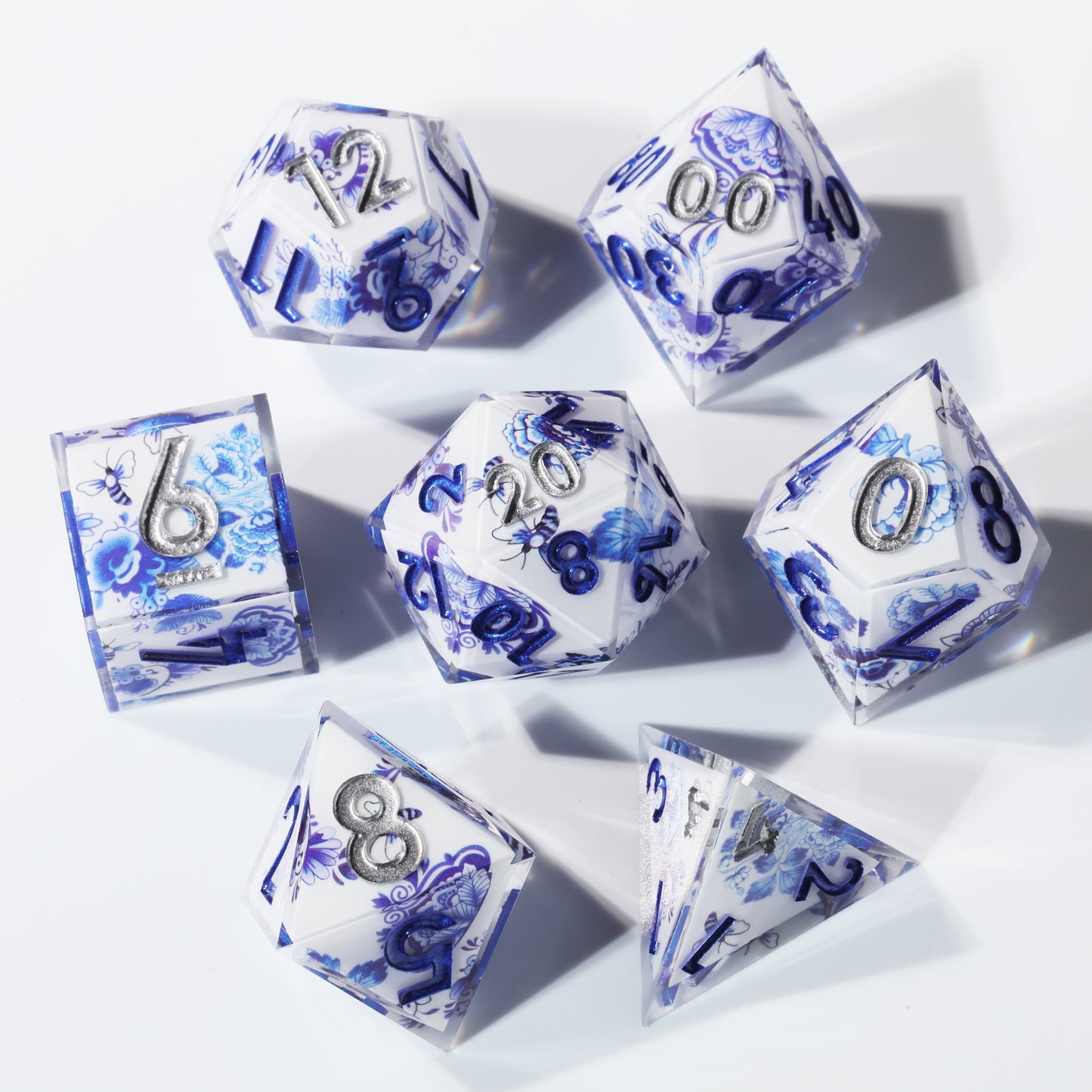 Porcelain Dice Handmade Sharp Edge 7 Piec Reesin d&d Dungeons and Dragons Dice Set