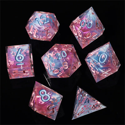 Cherry Blossom Handmade Sharp Edge 7 Piece Resin d&d Dungeons and Dragons Dice Set