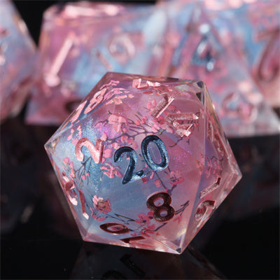 Cherry Blossom Handmade Sharp Edge 7 Piece Resin d&d Dungeons and Dragons Dice Set