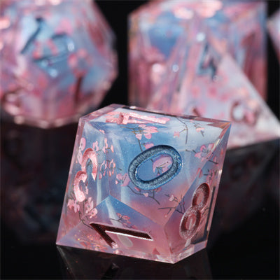 Cherry Blossom Handmade Sharp Edge 7 Piece Resin d&d Dungeons and Dragons Dice Set