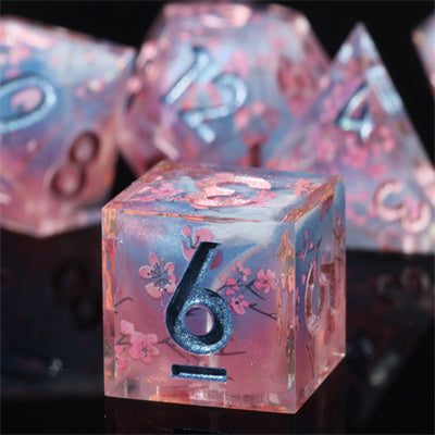 Cherry Blossom Handmade Sharp Edge 7 Piece Resin d&d Dungeons and Dragons Dice Set