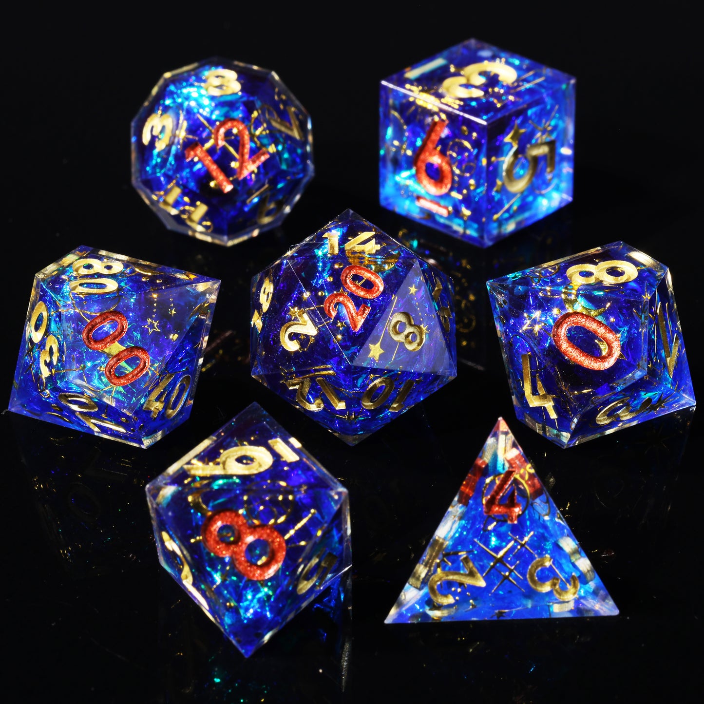 Planet Dice Handmade Sharp Edge 7 Piec Reesin d&d Dungeons and Dragons Dice Set