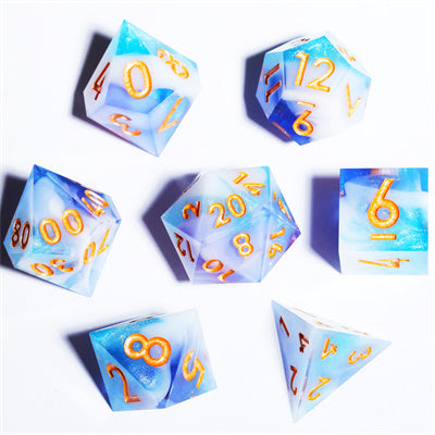 Cloudscape Handmade Sharp Edge 7 Piece Resin d&d Dungeons and Dragons Dice Set