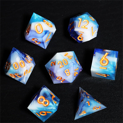 Cloudscape Handmade Sharp Edge 7 Piece Resin d&d Dungeons and Dragons Dice Set