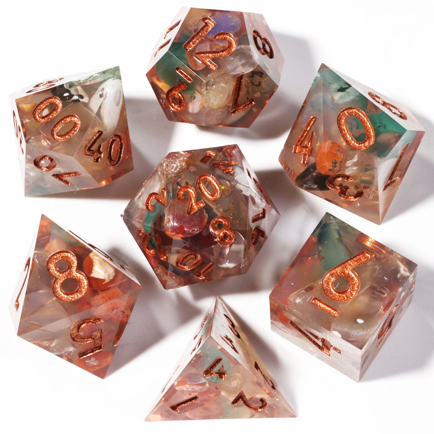 Stone Valley Handmade Sharp Edge 7 Piece Reesin d&d Dungeons and Dragons Dice Set