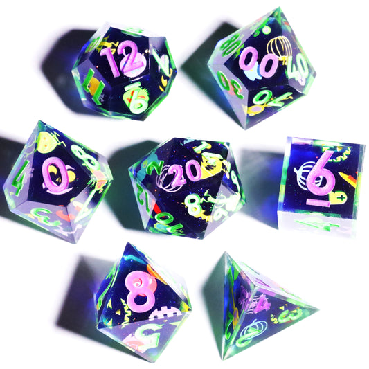 Little Monster Handmade Sharp Edge 7 Piece Resin d&d Dungeons and Dragons  Dice Set