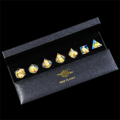 Yellow Ducks Handmade Sharp Edge 7 Piece Reesin d&d Dungeons and Dragons Dice Set