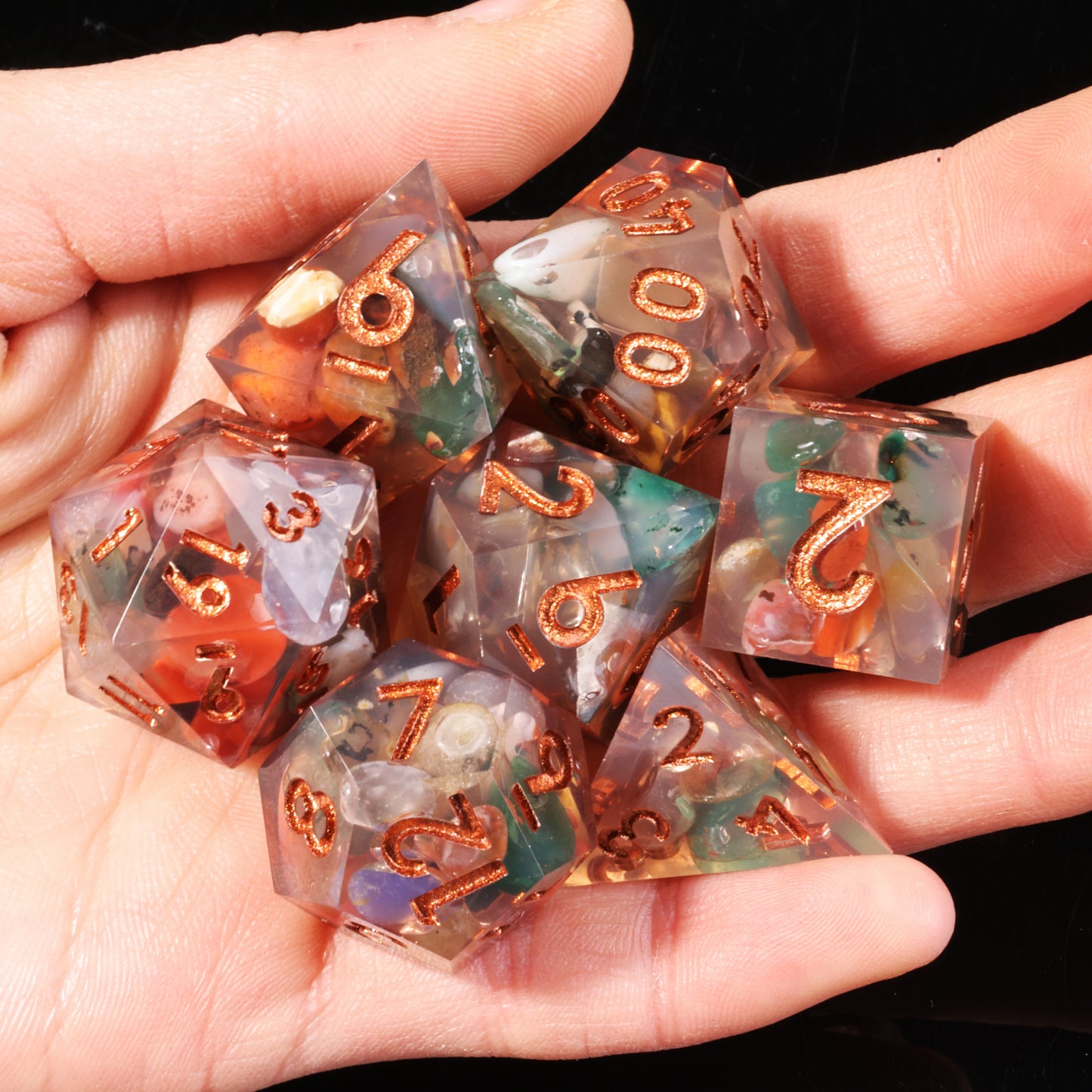 Stone Valley Handmade Sharp Edge 7 Piece Reesin d&d Dungeons and Dragons Dice Set