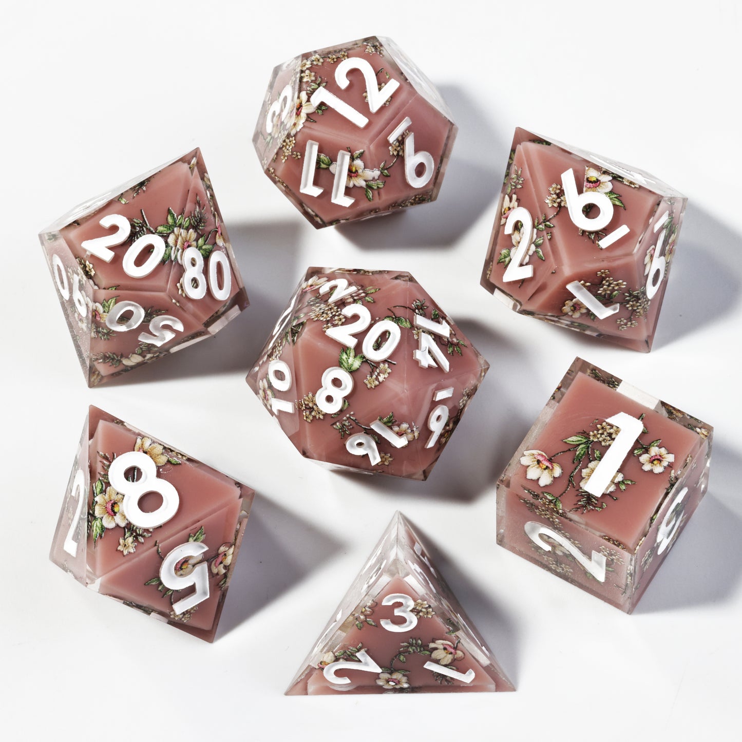 Maidens Handmade Sharp Edge 7 Piece Resin d&d Dungeons and Dragons Dice Set