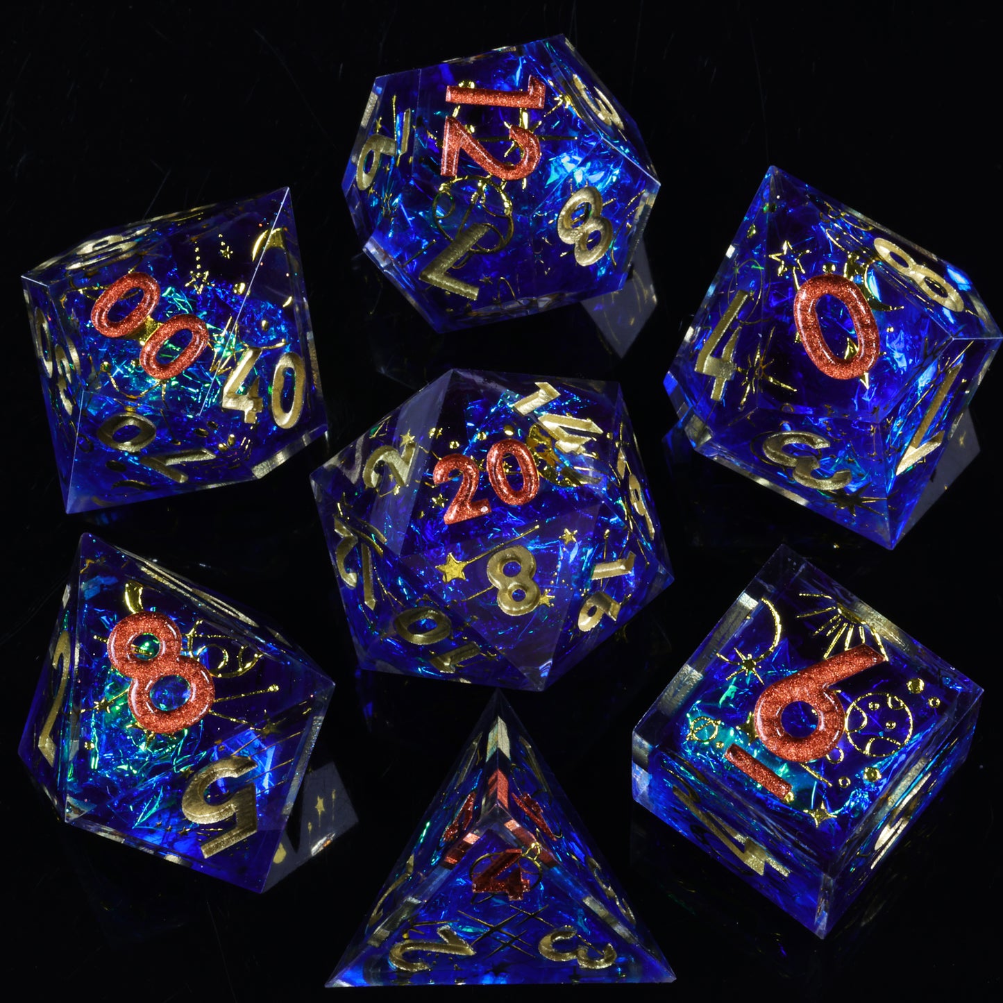 Planet Dice Handmade Sharp Edge 7 Piec Reesin d&d Dungeons and Dragons Dice Set