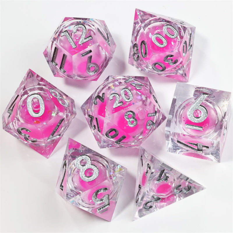 Faerie Fire  Handmade Sharp Edge 7 Piece d&d Resin Dungeons and Dragons Dice Set