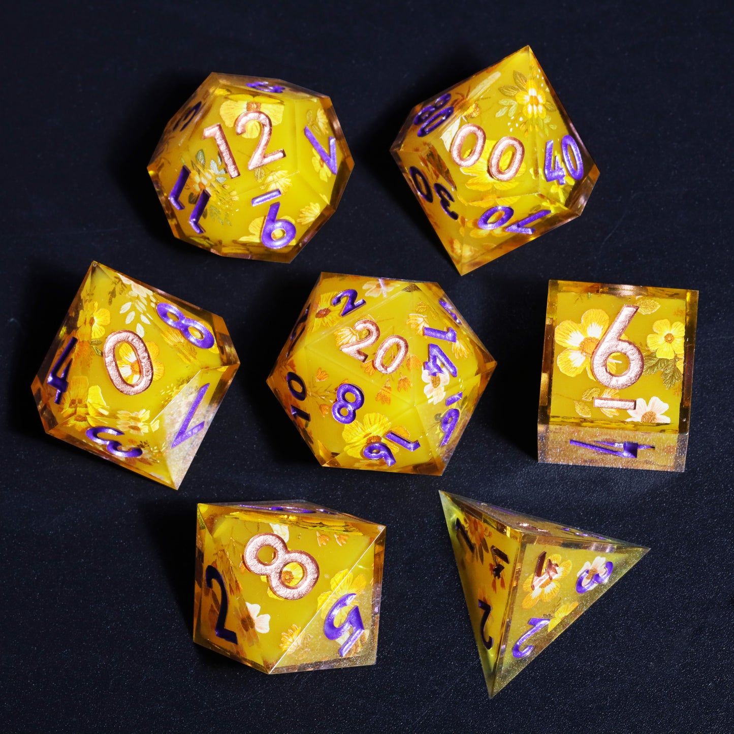 Honey Handmade Sharp Edge 7 Piece Resin d&d Dungeons and Dragons Dice Set