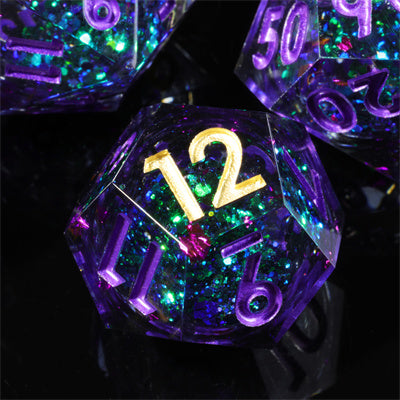 Amethyst Handmade Sharp Edge 7 Piece Resin d&d Dungeons and Dragons Dice Set