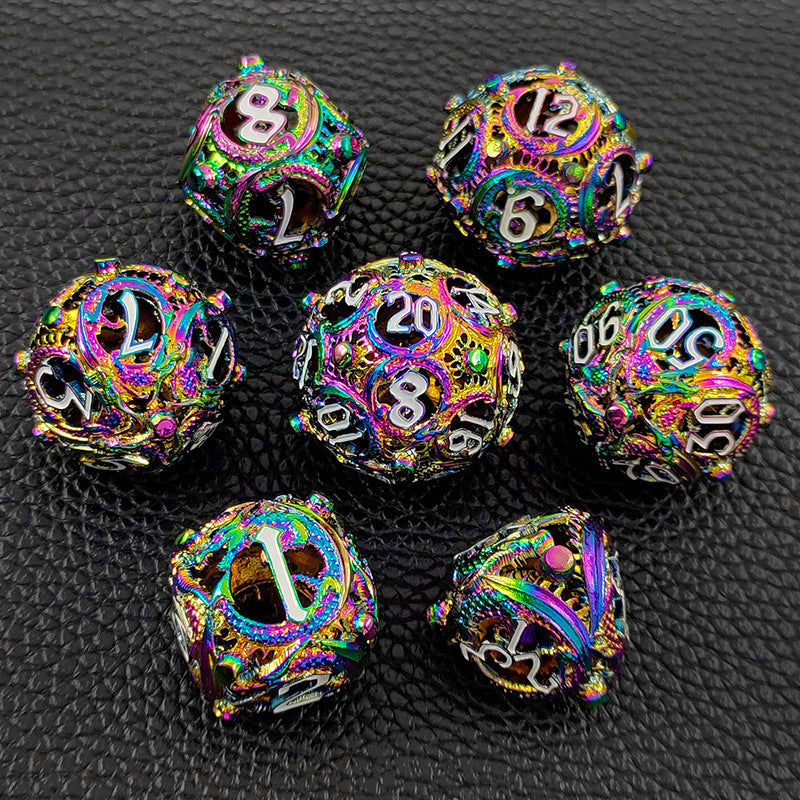 🐉 Dragon Soars Through Clouds - Hollow Flying Dragon Metal Dice Set 🎲