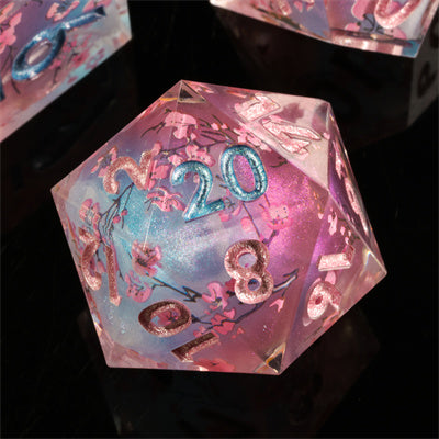 Cherry Blossom Handmade Sharp Edge 7 Piece Resin d&d Dungeons and Dragons Dice Set