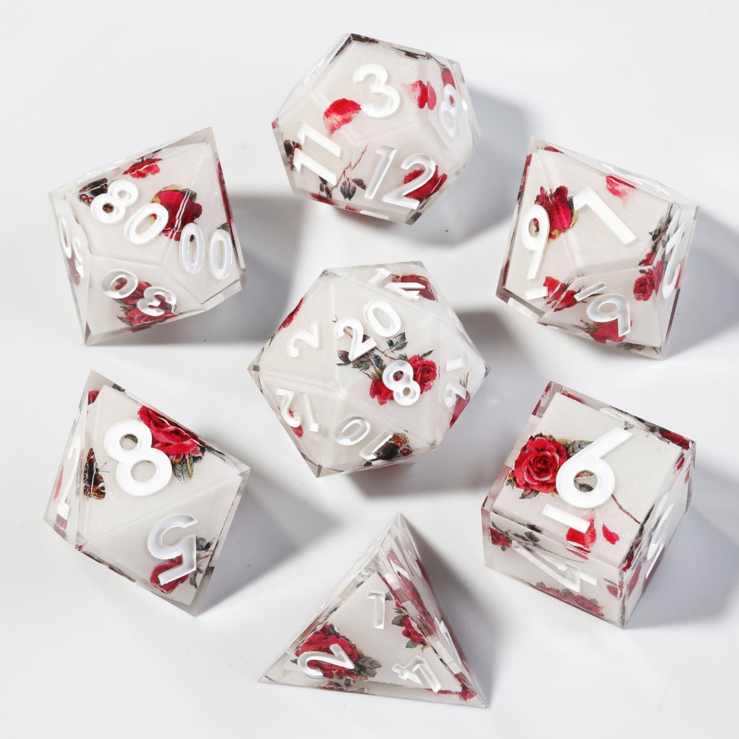 Red Rose Handmade Sharp Edge 7 Piec Reesin d&d Dungeons and Dragons Dice Set