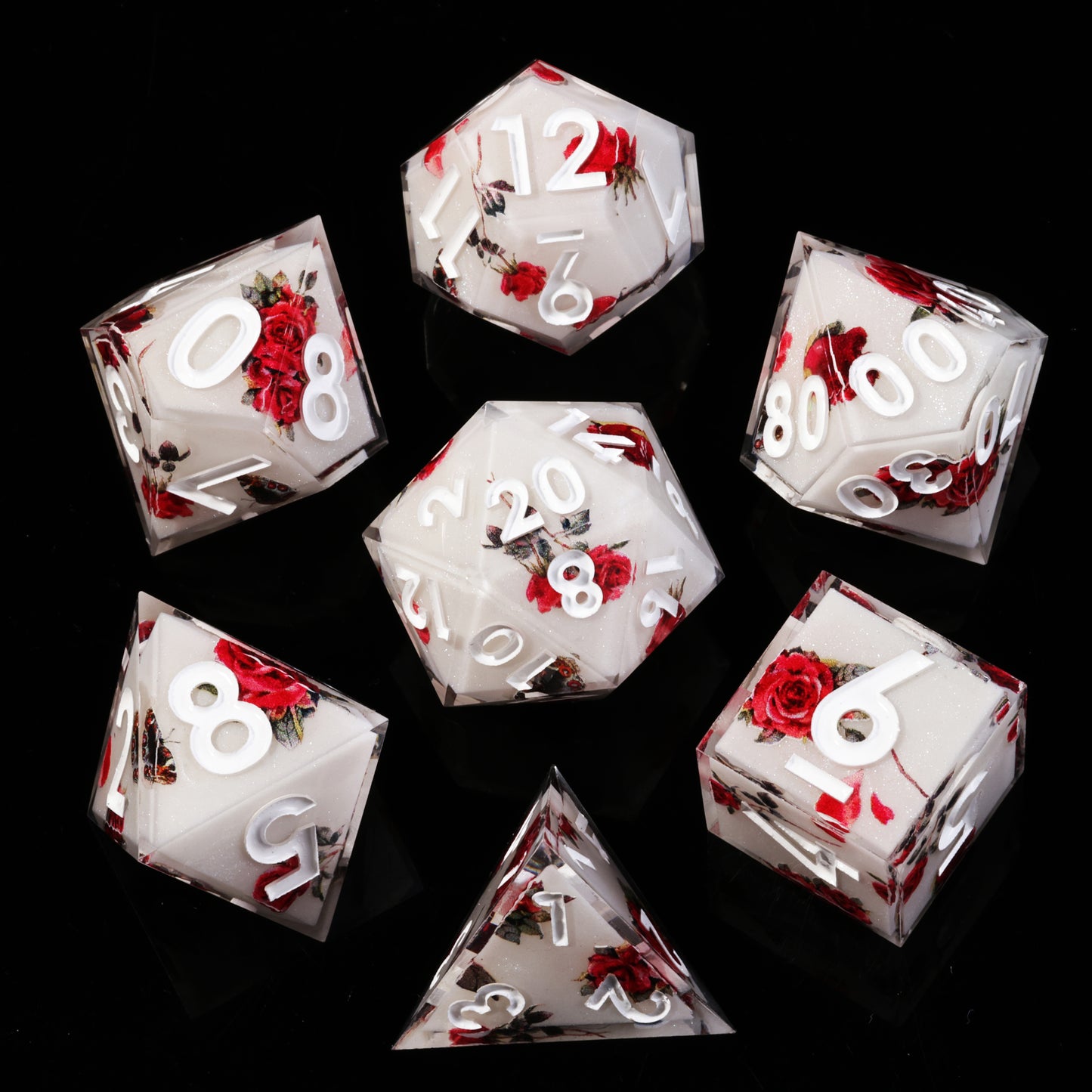 Red Rose Handmade Sharp Edge 7 Piec Reesin d&d Dungeons and Dragons Dice Set