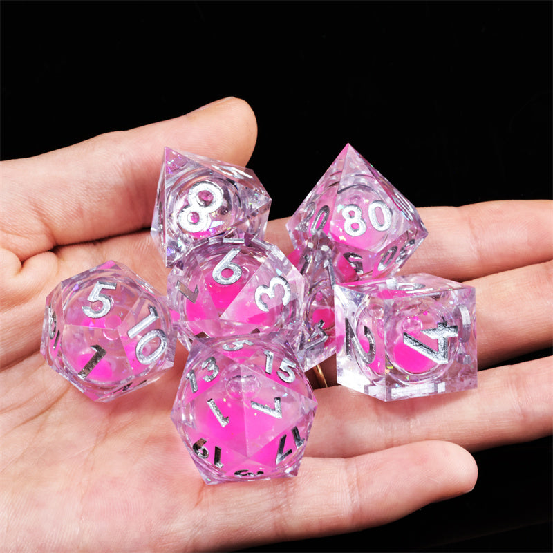 Faerie Fire  Handmade Sharp Edge 7 Piece d&d Resin Dungeons and Dragons Dice Set