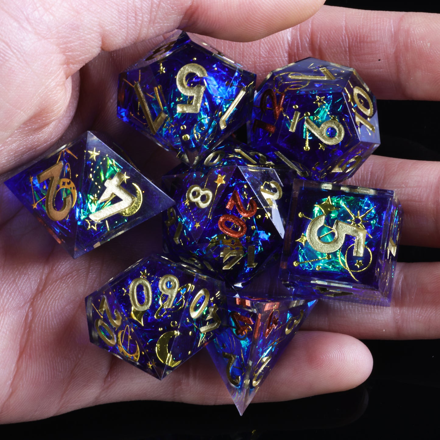 Planet Dice Handmade Sharp Edge 7 Piec Reesin d&d Dungeons and Dragons Dice Set