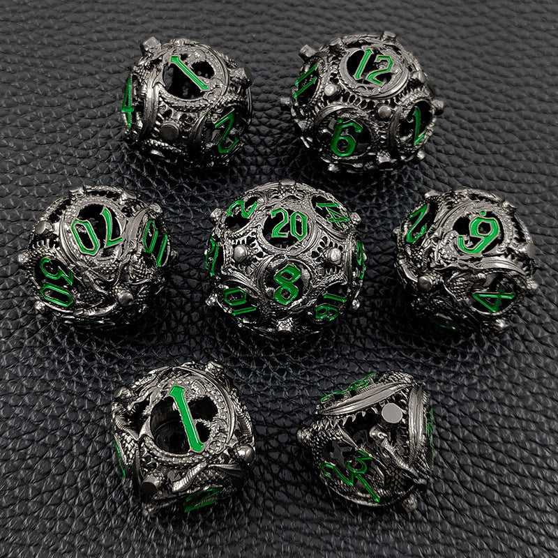 🐉 Dragon Soars Through Clouds - Hollow Flying Dragon Metal Dice Set 🎲