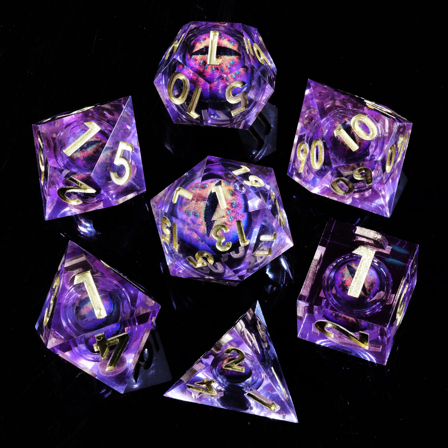 Purple Diamond Dragon Eye1 Handmade Sharp Edge 7 Piece Dice Set