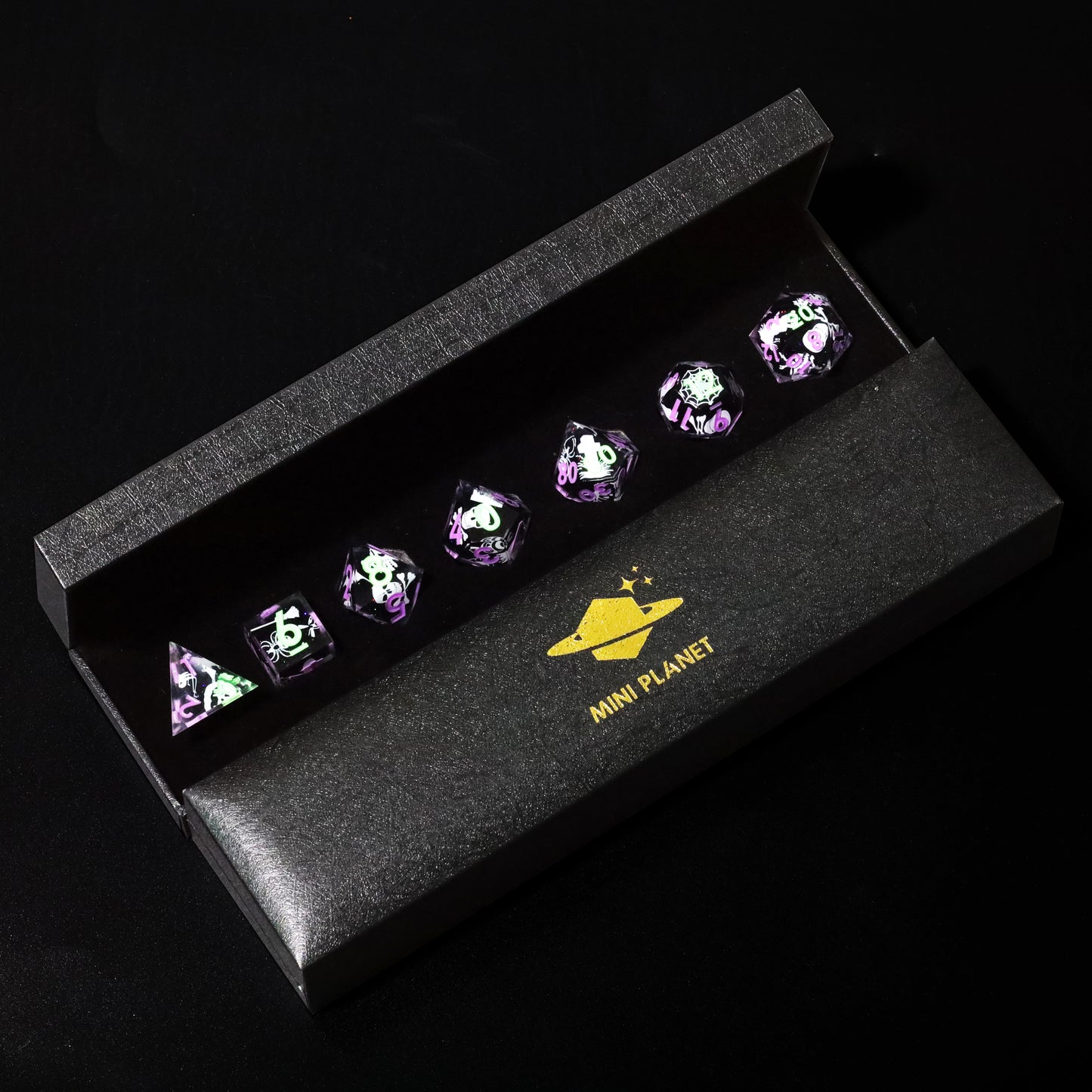 Spider Handmade Sharp Edge 7 Piece Reesin d&d Dungeons and Dragons Dice Set