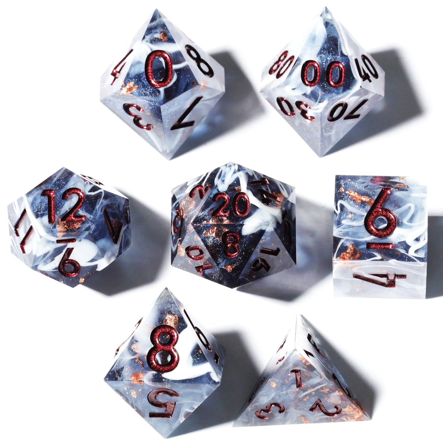 Marbled Crystal Handmade Sharp Edge 7 Piece esin d&d Dungeons and Dragons Dice Set