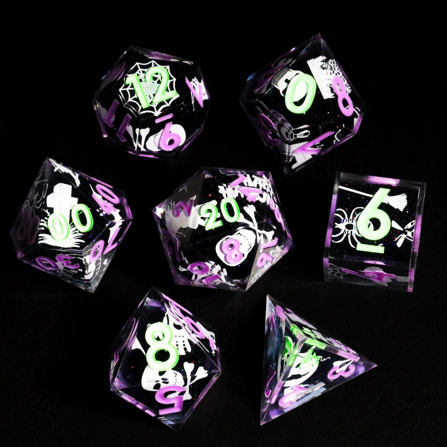 Spider Handmade Sharp Edge 7 Piece Reesin d&d Dungeons and Dragons Dice Set