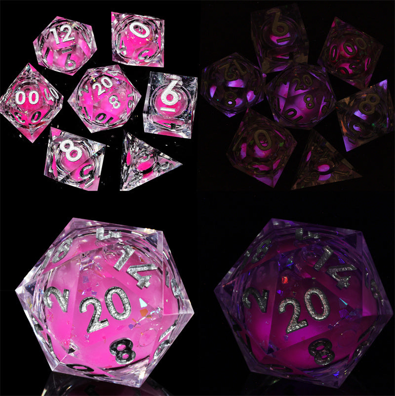 Faerie Fire  Handmade Sharp Edge 7 Piece d&d Resin Dungeons and Dragons Dice Set