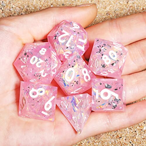 Peachy Galaxy Handmade Sharp Edge 7 Piec Reesin d&d Dungeons and Dragons Dice Set