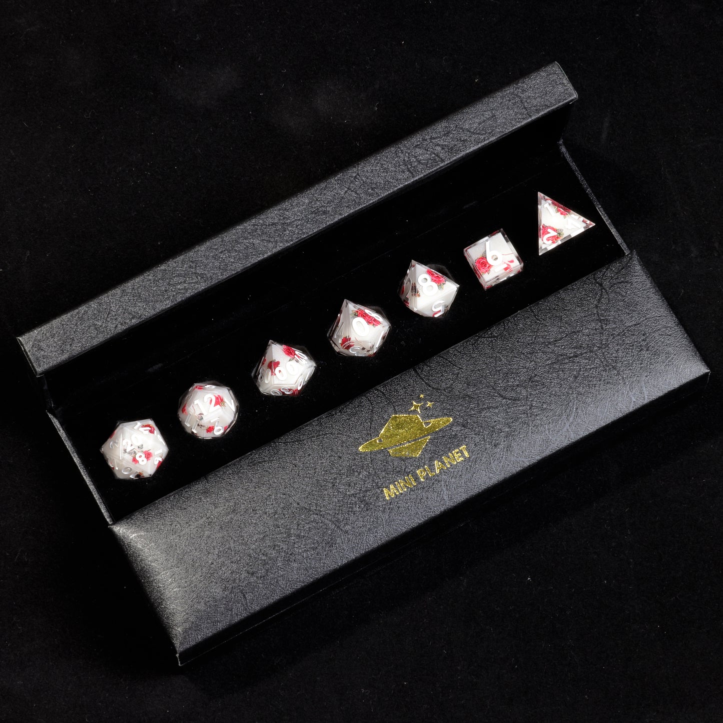 Red Rose Handmade Sharp Edge 7 Piec Reesin d&d Dungeons and Dragons Dice Set