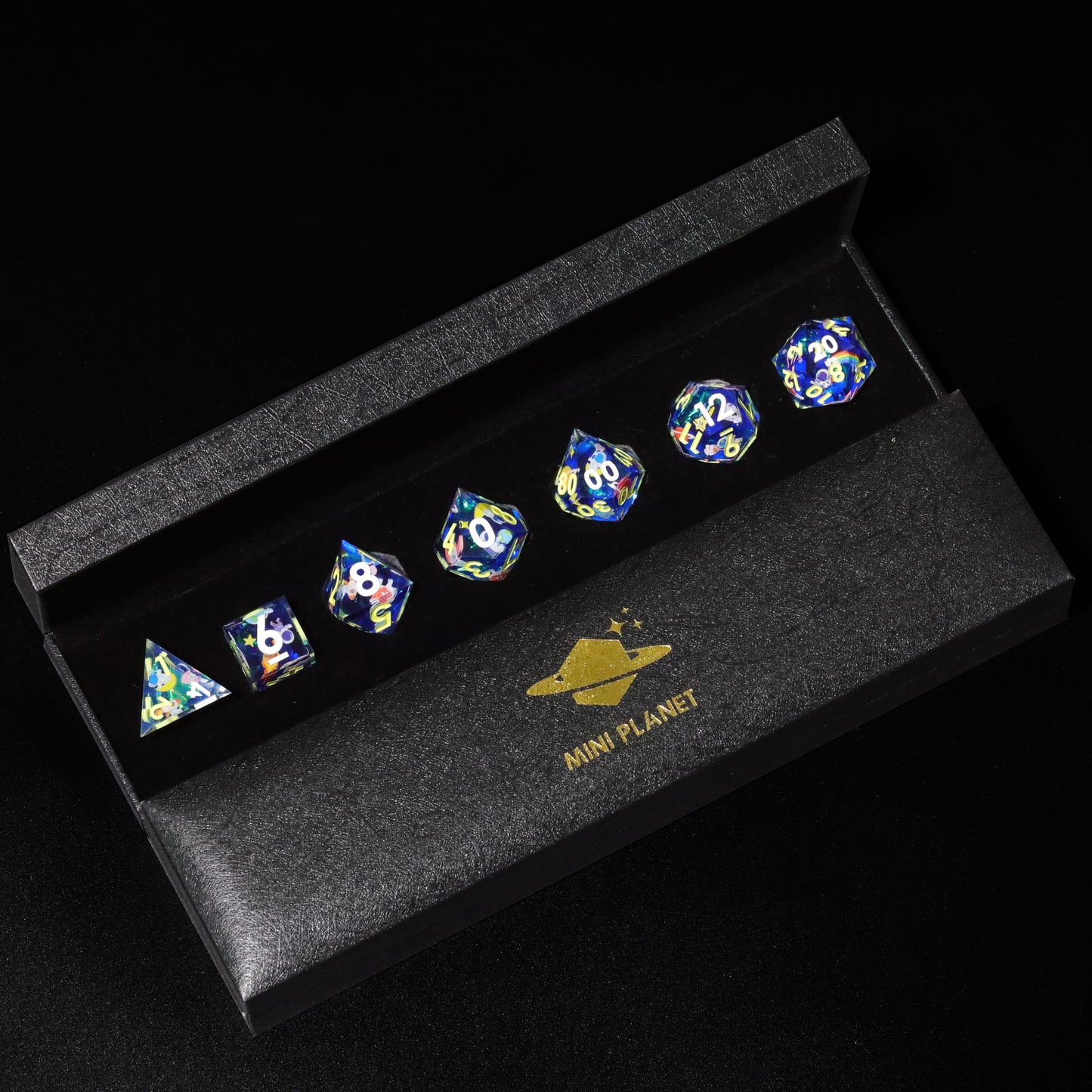 Flying Into Space Handmade Sharp Edge 7 Piece Resin d&d Dungeons and Dragons Dice Set