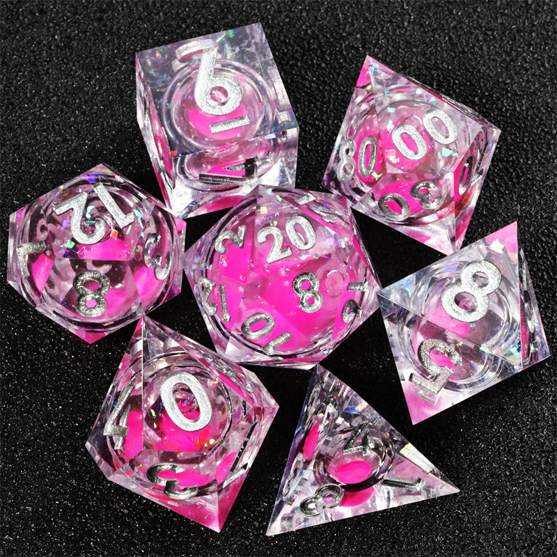 Faerie Fire  Handmade Sharp Edge 7 Piece d&d Resin Dungeons and Dragons Dice Set