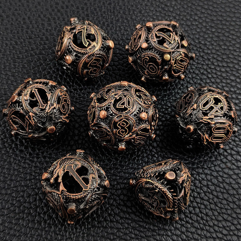 🐉 Dragon Soars Through Clouds - Hollow Flying Dragon Metal Dice Set 🎲