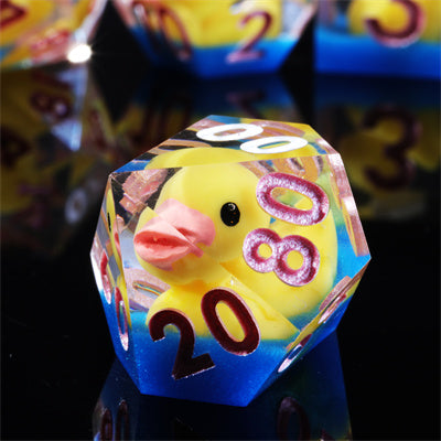 Yellow Ducks Handmade Sharp Edge 7 Piece Reesin d&d Dungeons and Dragons Dice Set