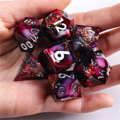 Bloody Rose Handmade Sharp Edge 7 Piece Resin d&d Dungeons and Dragons Dice Set