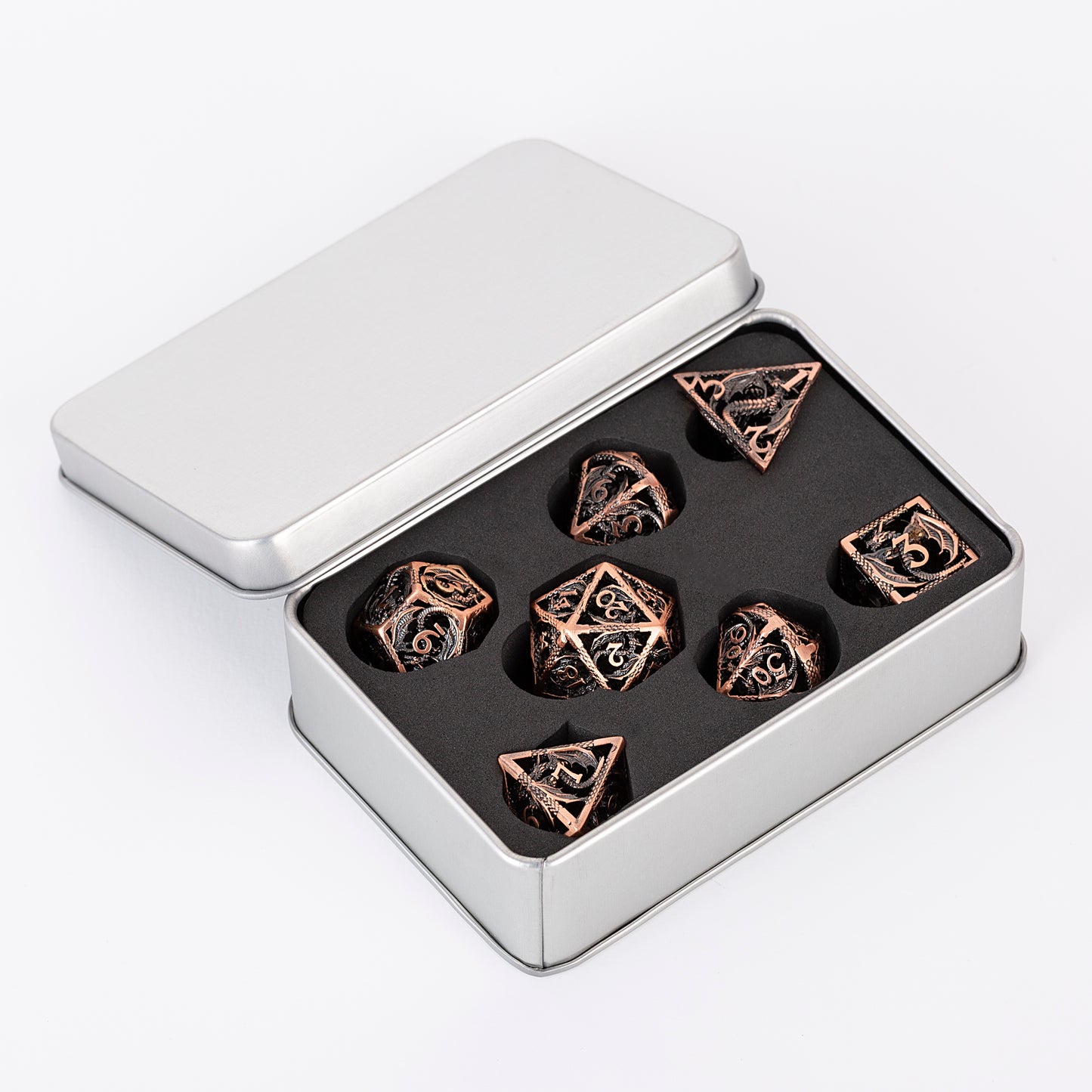 🐉 Dragon Soars Through Clouds - Hollow Flying Dragon Metal Dice Set 🎲