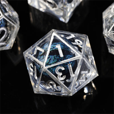 Black Dragon Eye3 Handmade Sharp Edge 7 Piece Resin d&d Dungeons and Dragons Dice Set