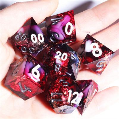 Bloody Rose Handmade Sharp Edge 7 Piece Resin d&d Dungeons and Dragons Dice Set