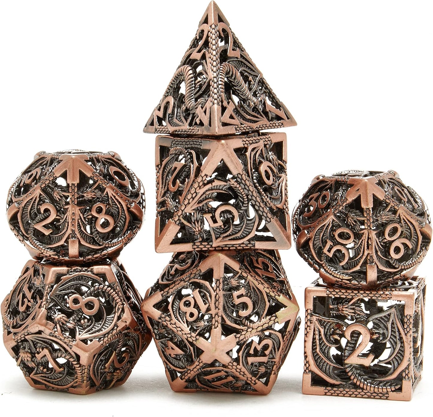 🐉 Dragon Soars Through Clouds - Hollow Flying Dragon Metal Dice Set 🎲