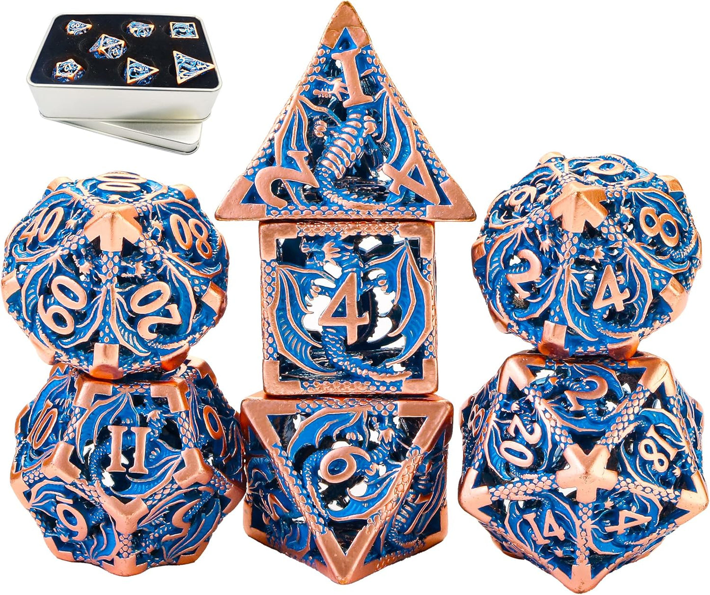 🐉 Dragon Soars Through Clouds - Hollow Flying Dragon Metal Dice Set 🎲