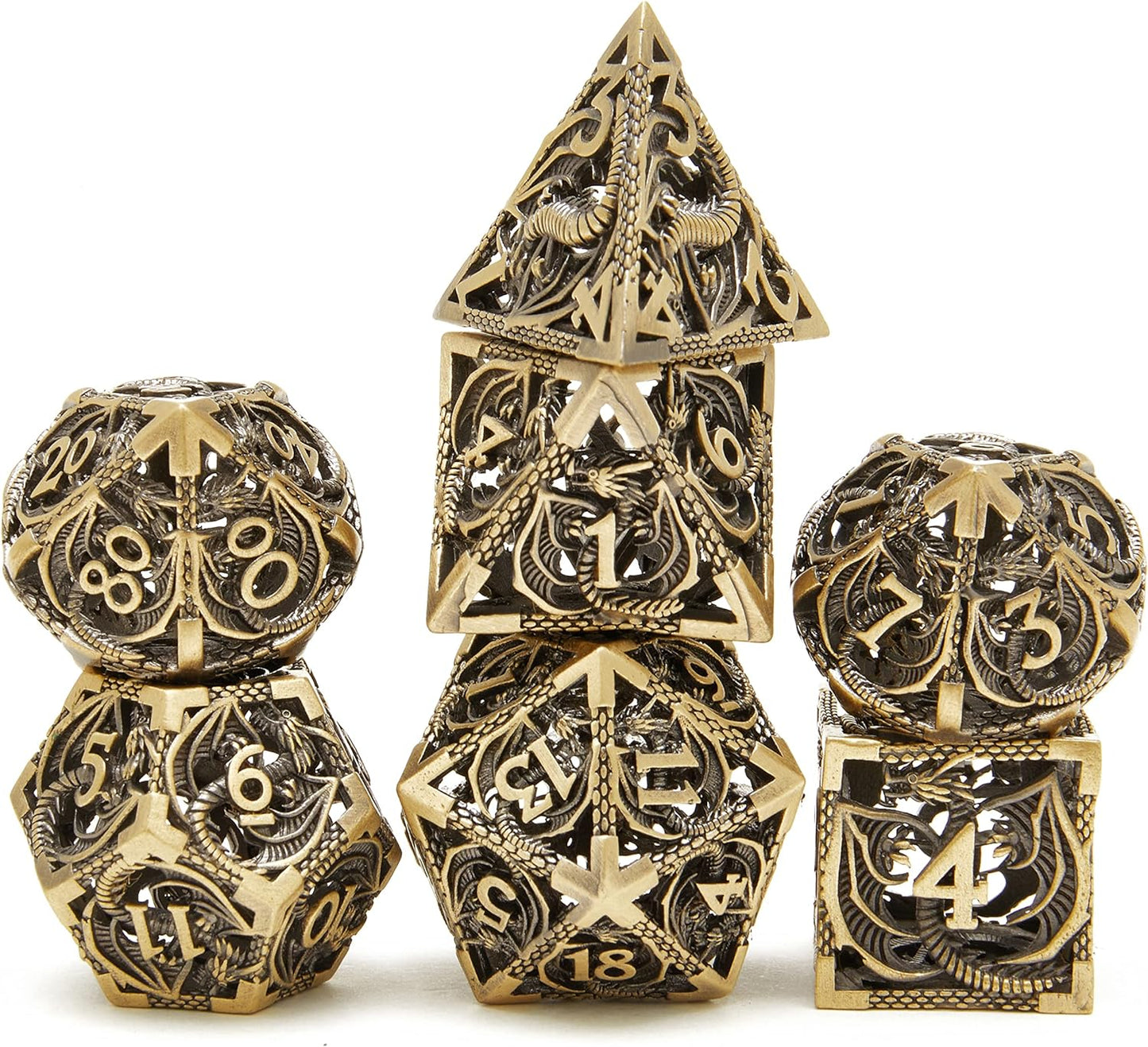 🐉 Dragon Soars Through Clouds - Hollow Flying Dragon Metal Dice Set 🎲