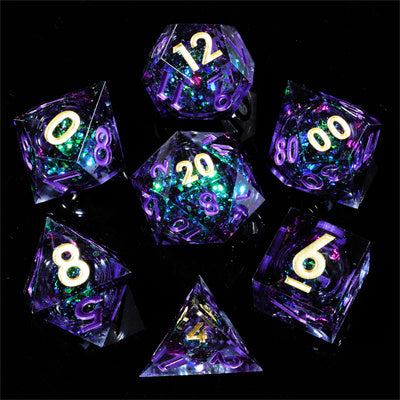 Amethyst Handmade Sharp Edge 7 Piece Resin d&d Dungeons and Dragons Dice Set