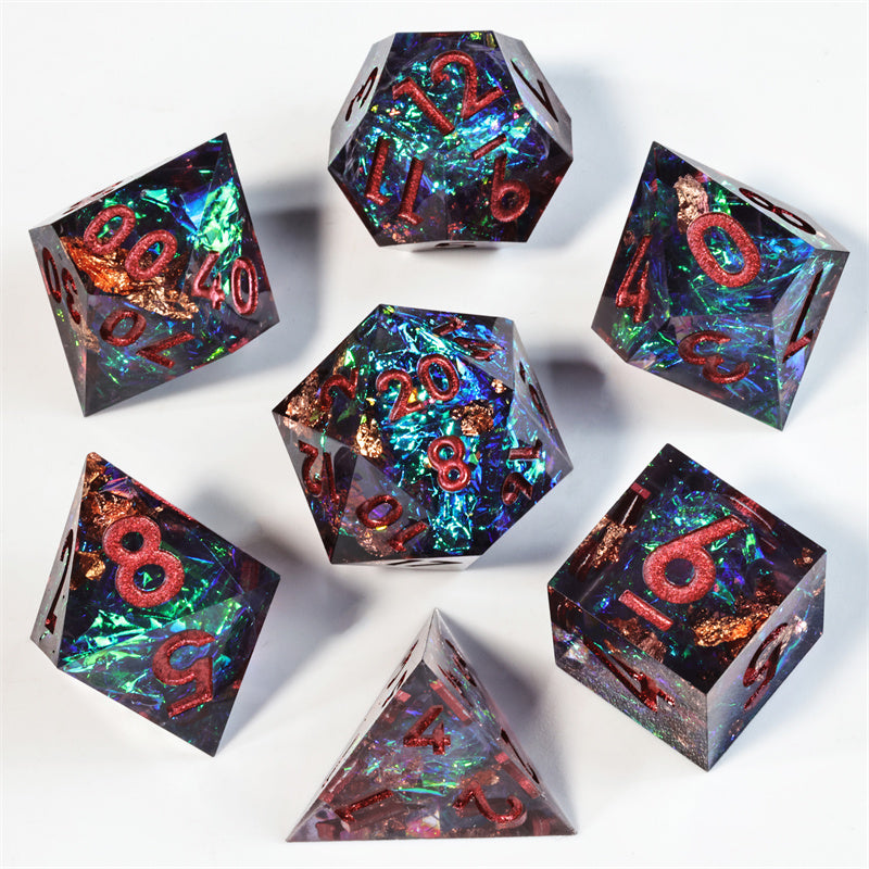 Dark Forest  Handmade Sharp Edge 7 Piece Resin d&d Dungeons and Dragons Dice Set