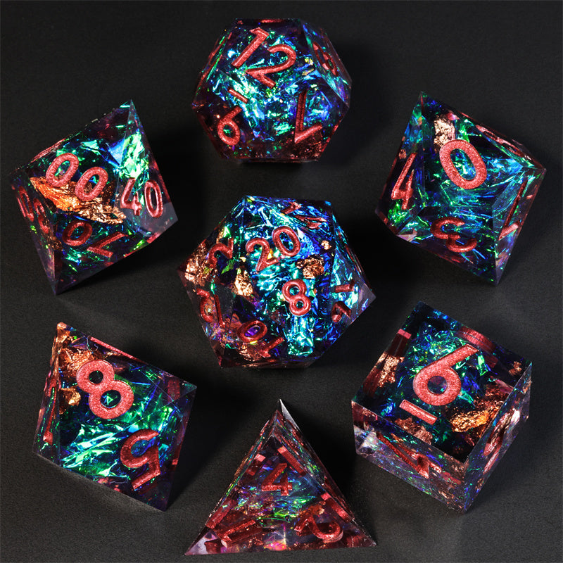 Dark Forest  Handmade Sharp Edge 7 Piece Resin d&d Dungeons and Dragons Dice Set