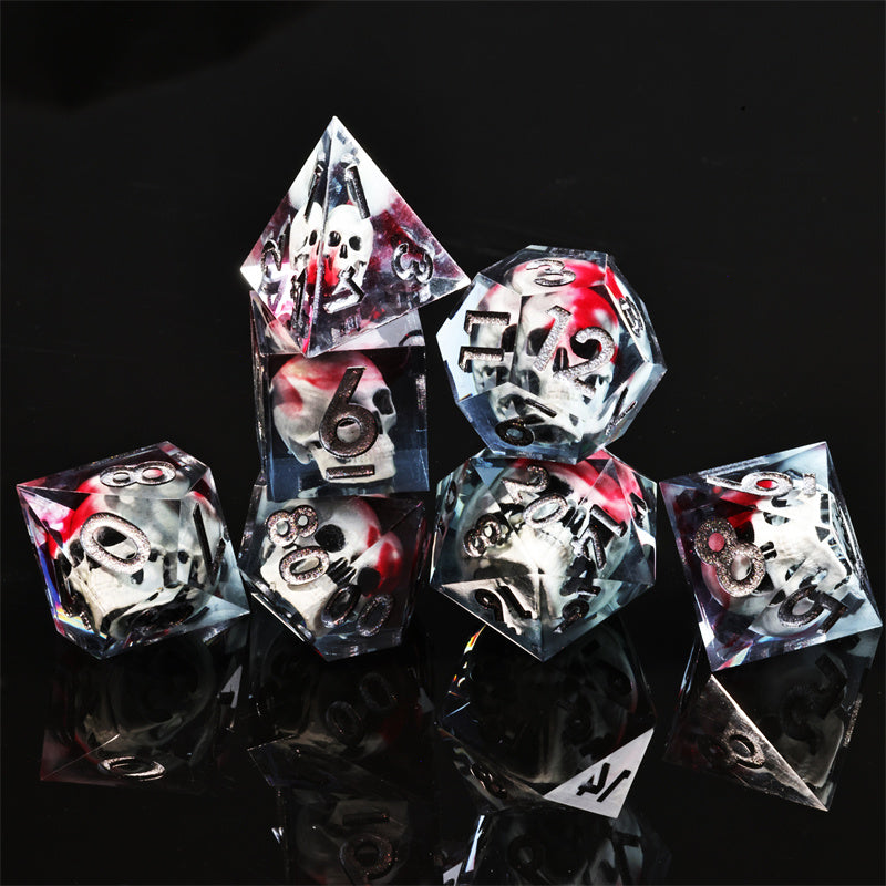 3D Skull Dice  Handmade Sharp Edge 7 Piece Dice Resin d&d Dungeons and Dragons Set